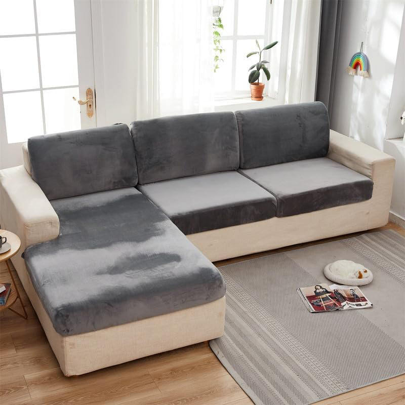 Petite housse de canapé en velours avec bande élastique