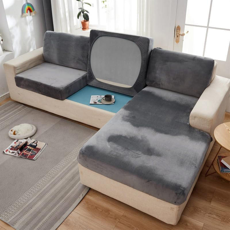 Petite housse de canapé en velours avec bande élastique