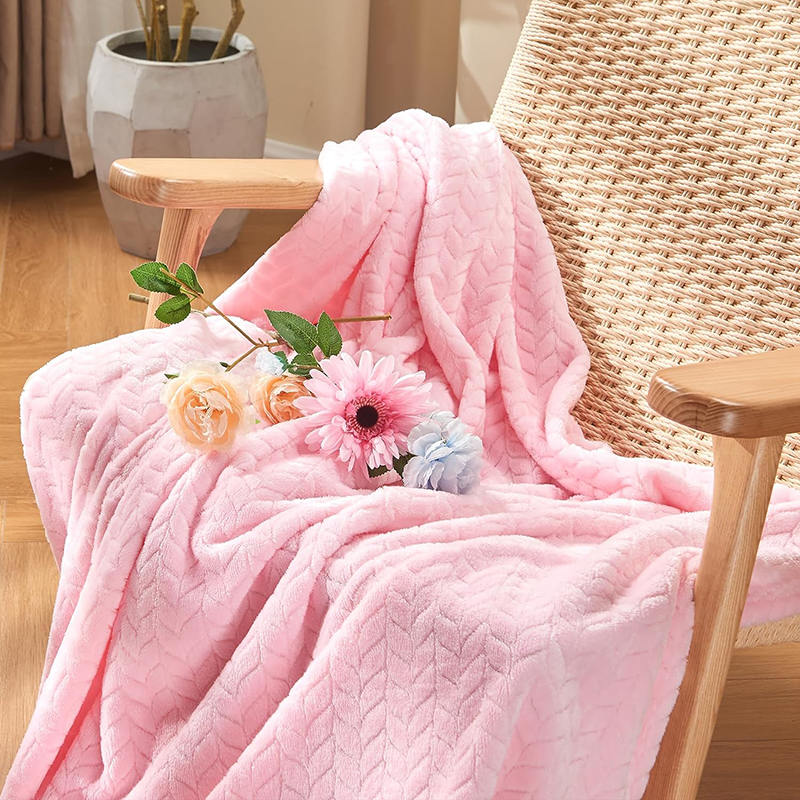 Couverture en flanelle lavable en machine rose canapé