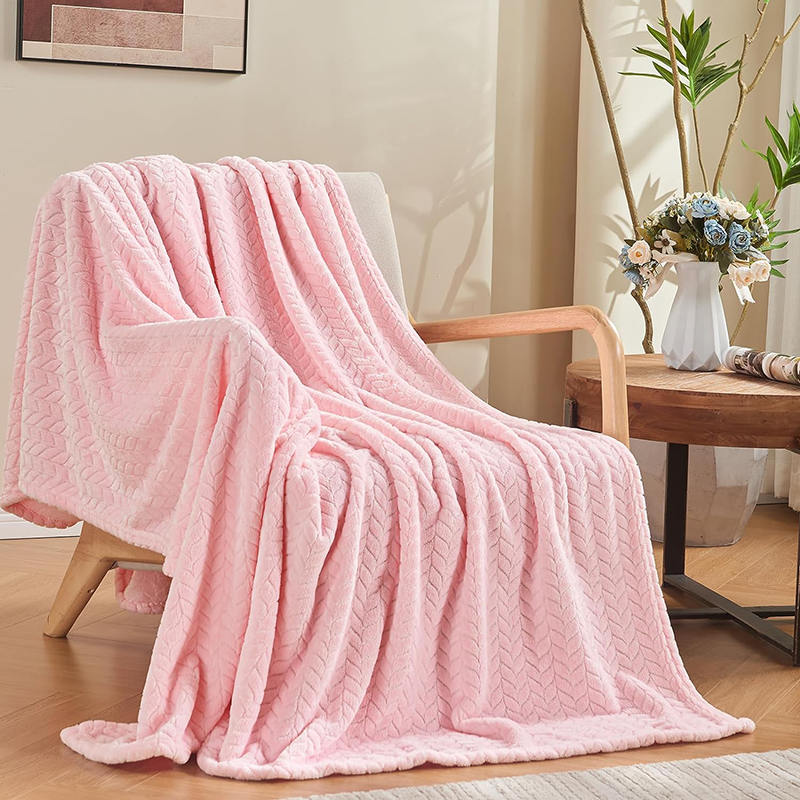 Couverture en flanelle lavable en machine rose canapé
