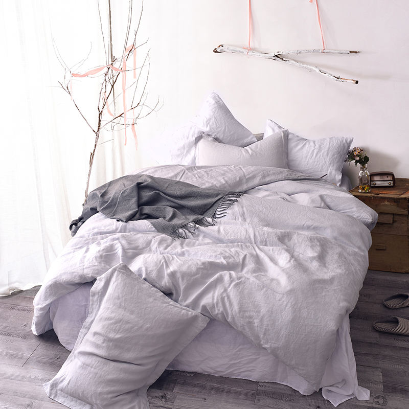 Ensemble de draps en lin lavé pur à deux pierres simples de couleur naturelle