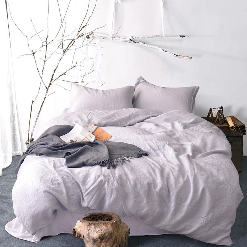 Ensemble de draps en lin lavé pur à deux pierres simples de couleur naturelle