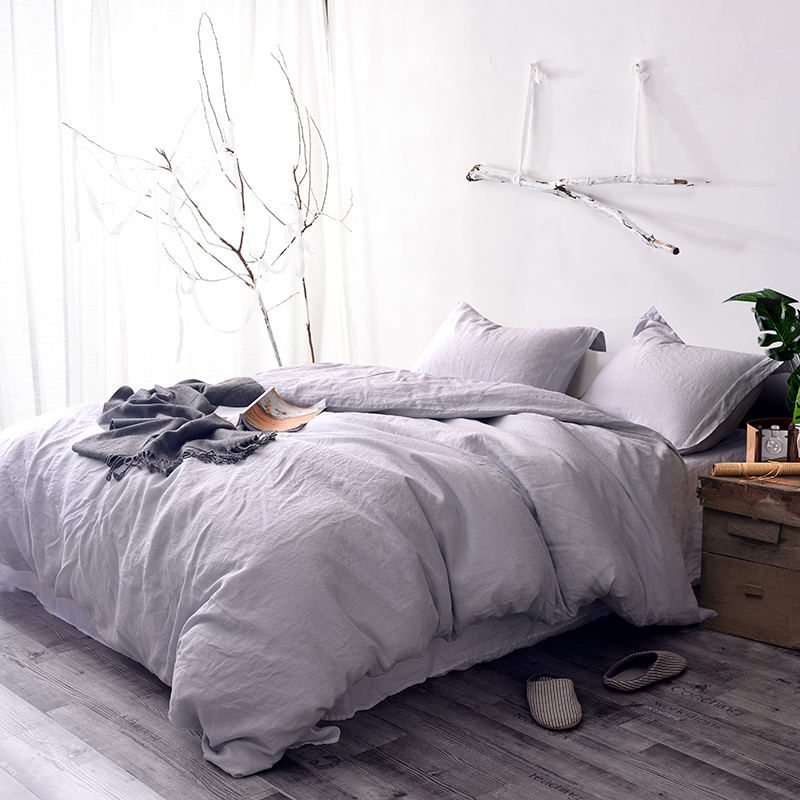 Ensemble de draps en lin lavé pur à deux pierres simples de couleur naturelle